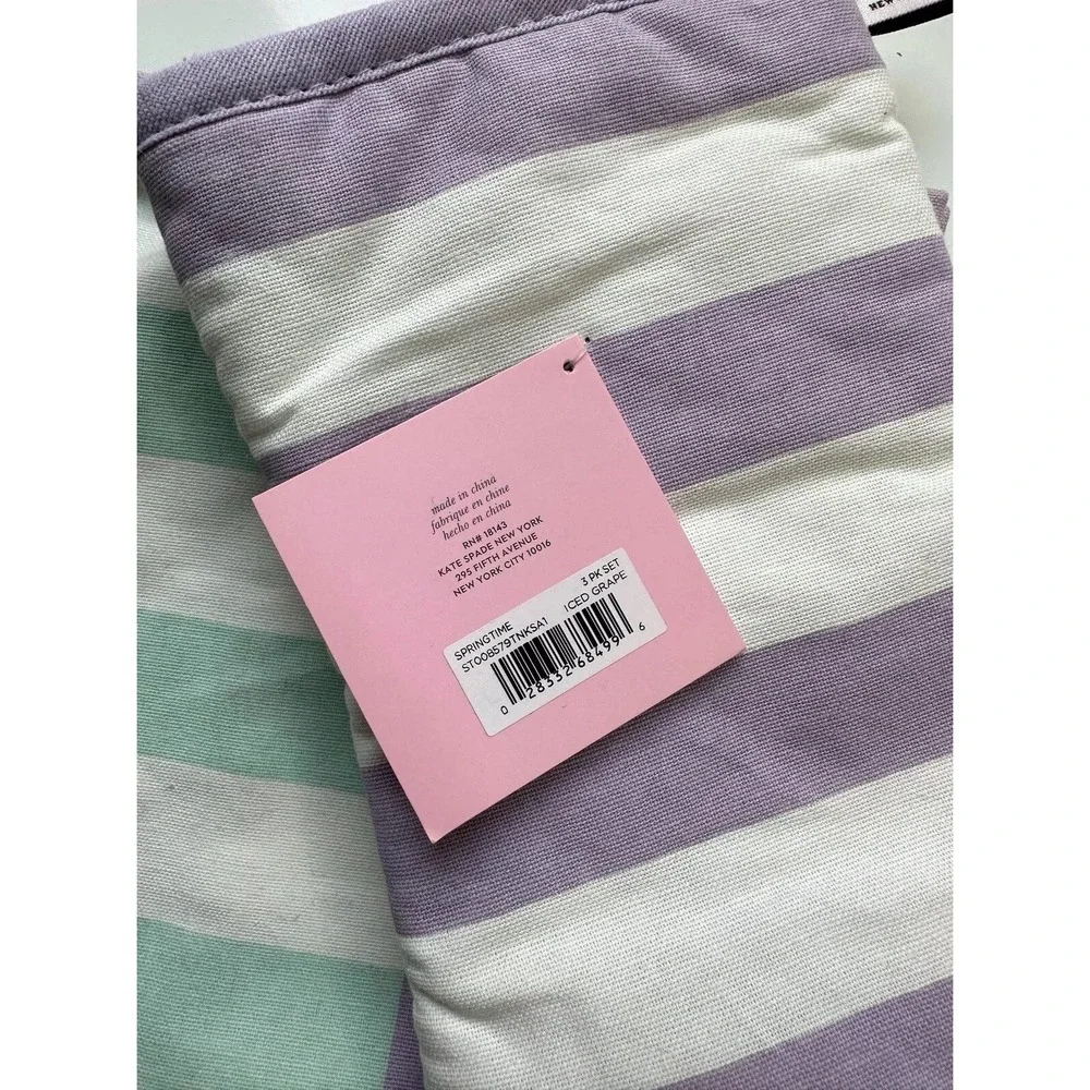 NWT Kate Spade 3 Piece Kitchen Set‎ / Pastel Springtime Stripes (Iced Grape)